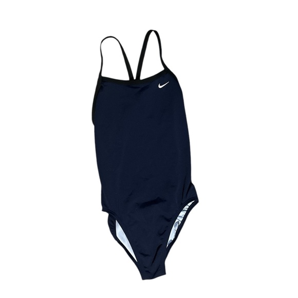 Nike HydraStrong, Racerback One-Piece Swimsuit, Size XS,Black/Navy Blue,Stretchy - Picture 3 of 5